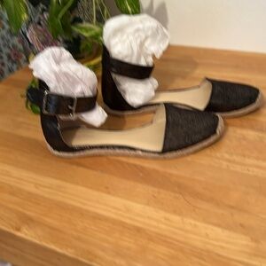 Calvin Klein Shirley Pewter Metallic Ankle Strap Espadrilles  Silver Buckle  9